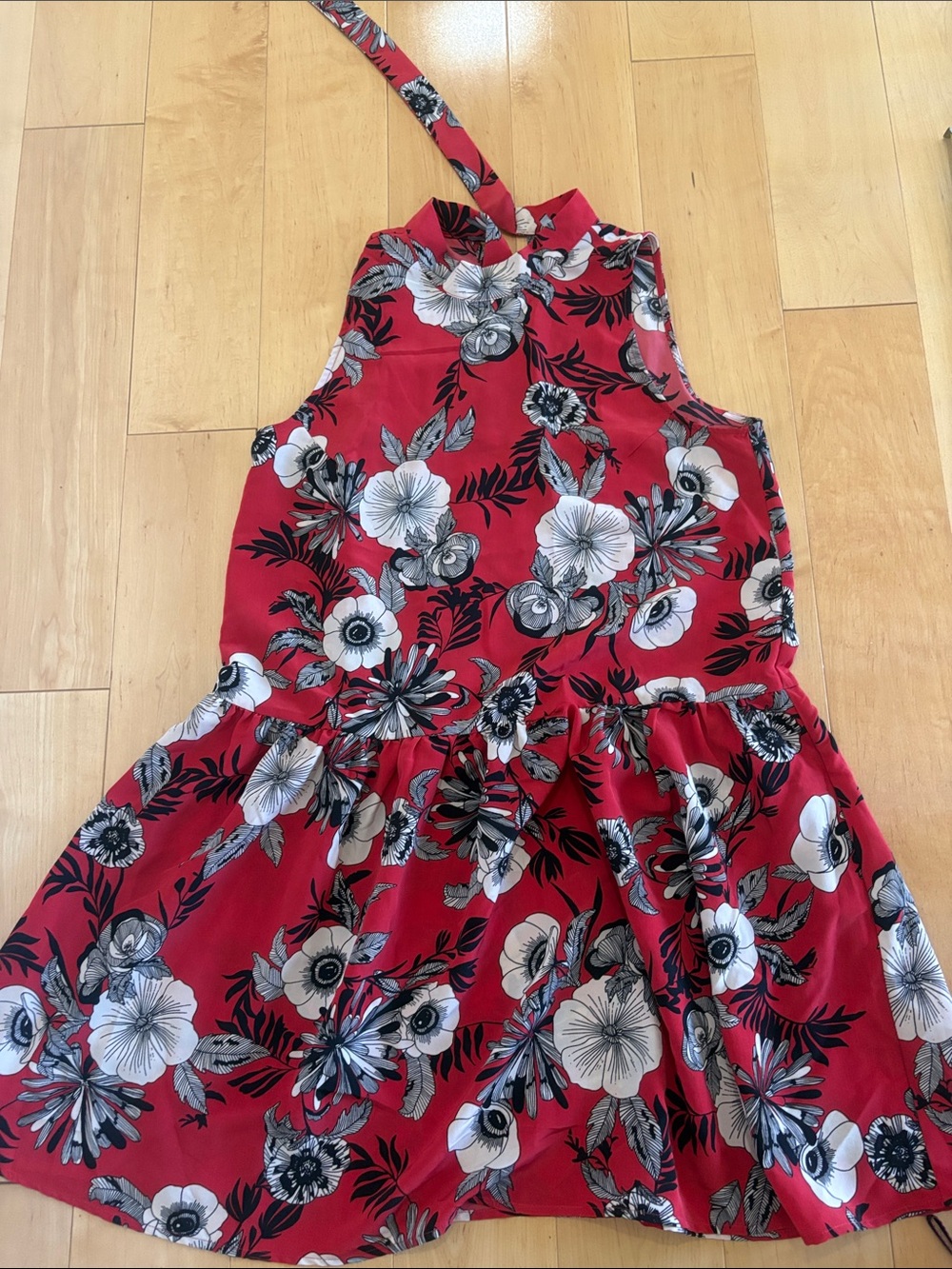 Red Floral Halter Mini Dress